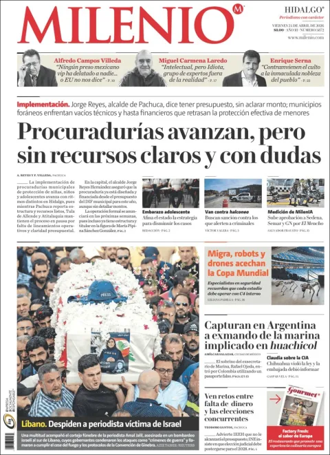 Portada de Milenio Hidalgo del viernes, 24 de abril de 2026