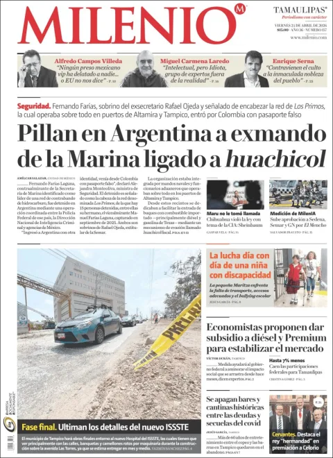 Portada de Milenio Tamaulipas del viernes, 24 de abril de 2026
