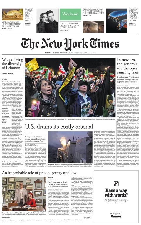 Portada de The New York Times (international) del sábado, 25 de abril de 2026