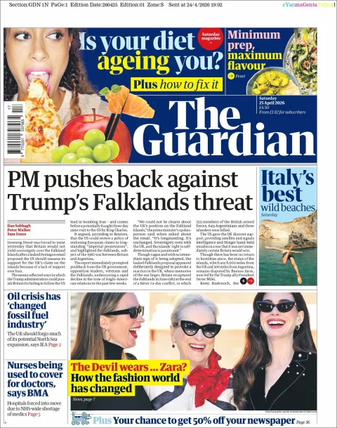 Portada de The Guardian (reino Unido) del 2026-04-25