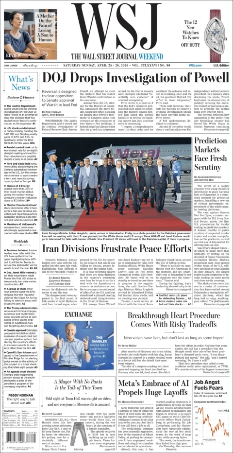 Portada de The Wall Street Journal