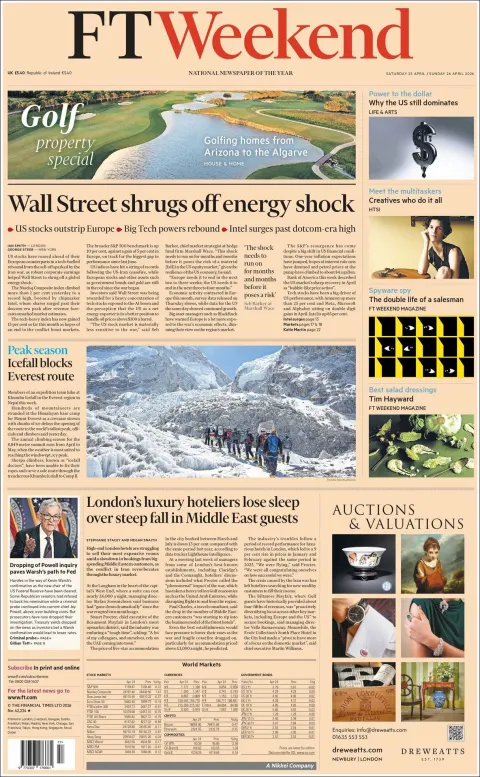 Portada de Financial Times del 2026-04-25