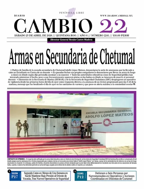 Portada de Diario Cambio 22 (portada) del sábado, 25 de abril de 2026