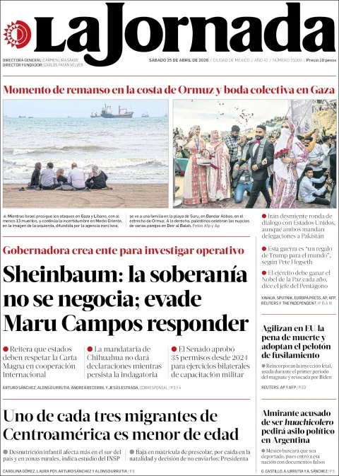 Portada de La Jornada del sábado, 25 de abril de 2026