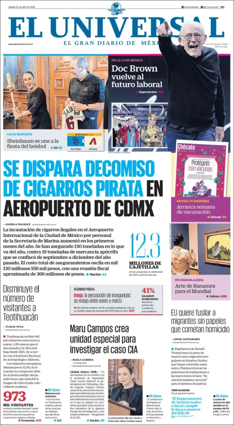 Portada de El Universal del sábado, 25 de abril de 2026