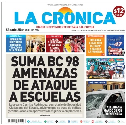 Portada de La Cronica del sábado, 25 de abril de 2026