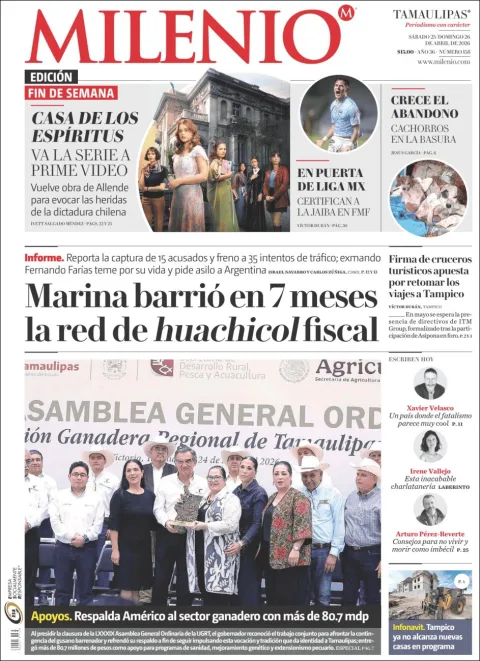 Portada de Milenio Tamaulipas del sábado, 25 de abril de 2026