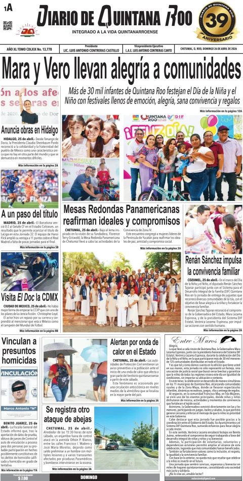 Portada de Diario de Quintana Roo (portada) del 2026-04-26