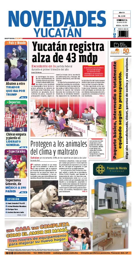 Portada de Novedades Yucatan