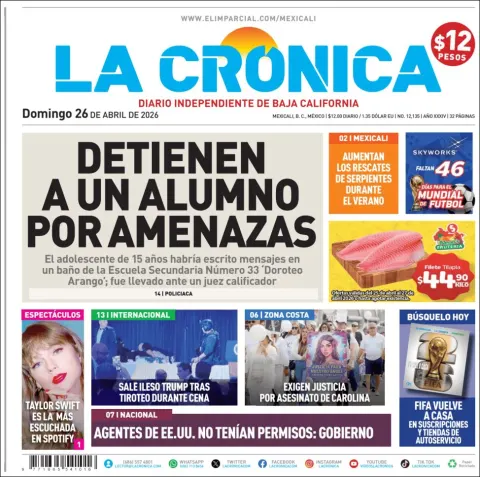 Portada de La Cronica del domingo, 26 de abril de 2026