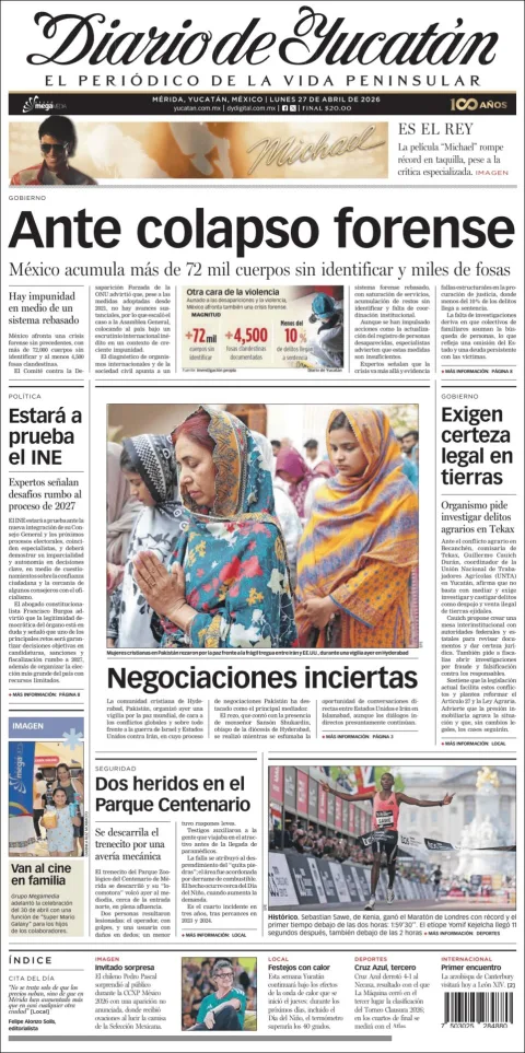 Portada de Diario de Yucatán del lunes, 27 de abril de 2026