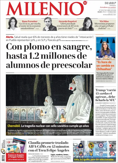 Portada de Milenio del lunes, 27 de abril de 2026