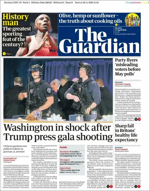 Portada de The Guardian (reino Unido) del 2026-04-27