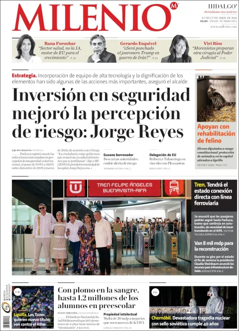 Portada de Milenio Hidalgo del lunes, 27 de abril de 2026
