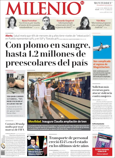 Portada de Milenio Edo de Mexico del lunes, 27 de abril de 2026
