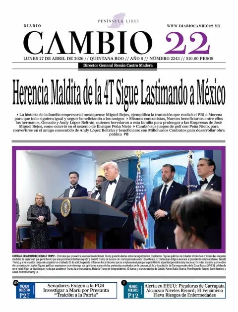 Portada de Diario Cambio 22 (contraportada) del lunes, 27 de abril de 2026