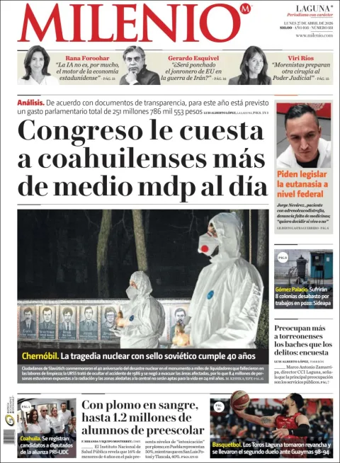 Portada de Milenio Laguna del lunes, 27 de abril de 2026