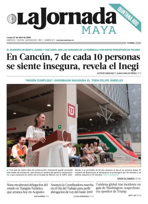 Portada de La Jornada Maya Quintana Roo del lunes, 27 de abril de 2026