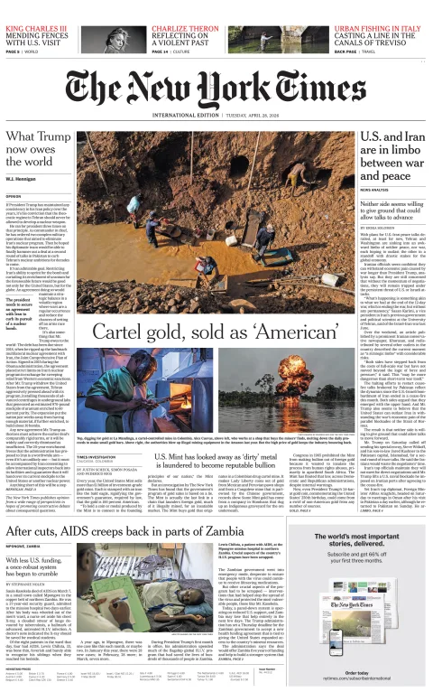 Portada de The New York Times (international) del martes, 28 de abril de 2026