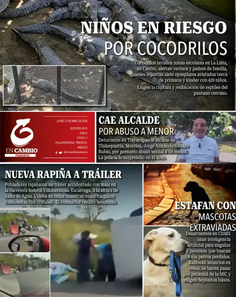 Portada de En Cambio - Tabasco (contraportada) del lunes, 27 de abril de 2026