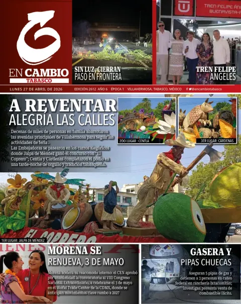 Portada de En Cambio - Tabasco (portada) del lunes, 27 de abril de 2026