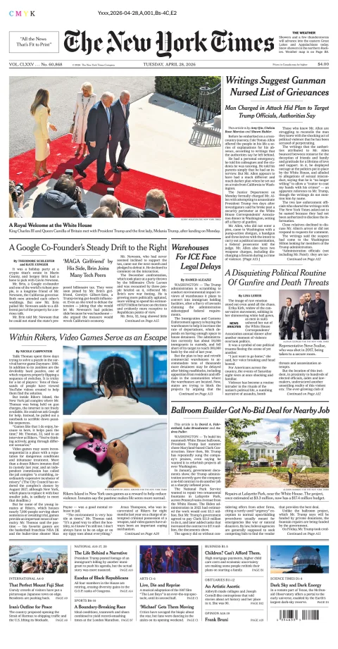 Portada de The New York Times (national) del martes, 28 de abril de 2026