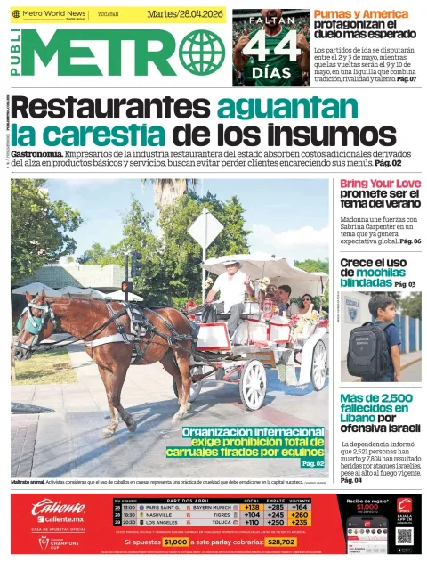 Portada de Publimetro Merida del martes, 28 de abril de 2026