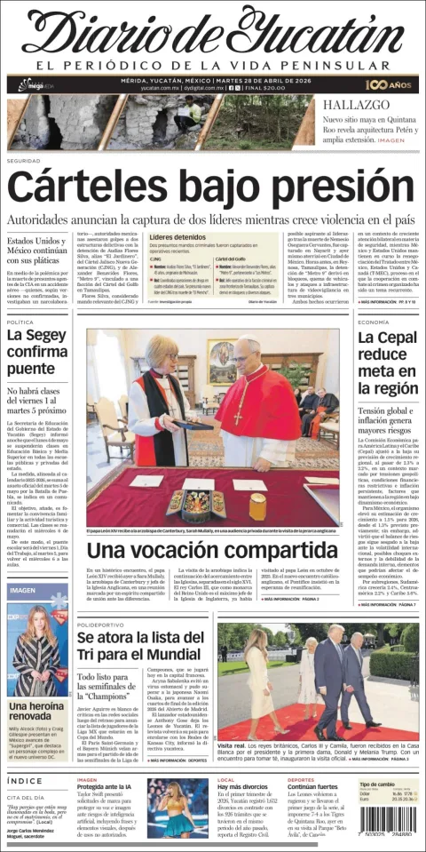 Portada de Diario de Yucatán del martes, 28 de abril de 2026