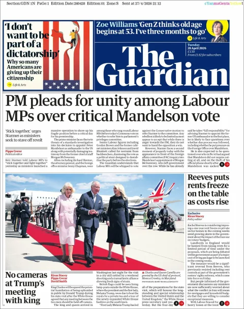 Portada de The Guardian (reino Unido) del 2026-04-28