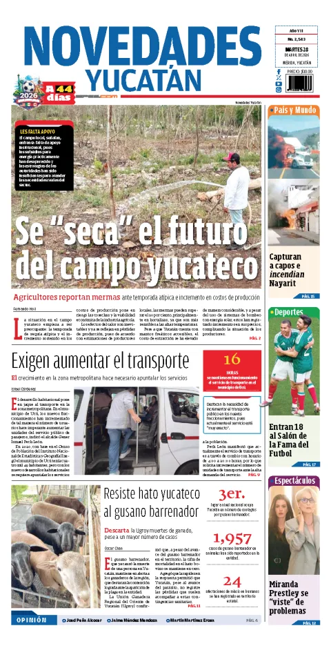Portada de Novedades Yucatan del martes, 28 de abril de 2026