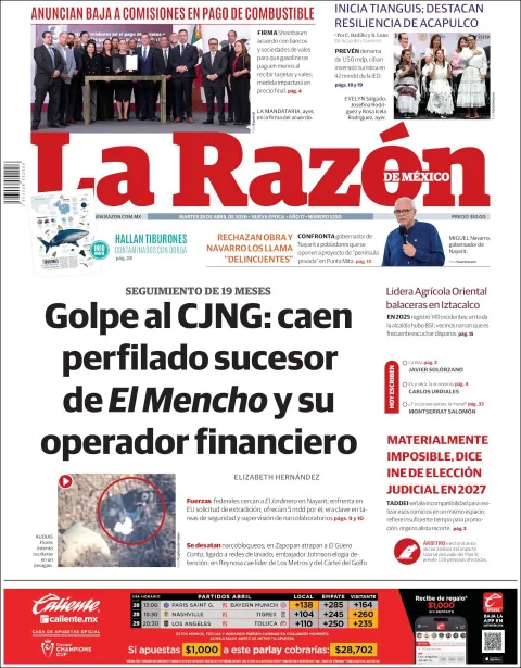 Portada de La Razon del martes, 28 de abril de 2026