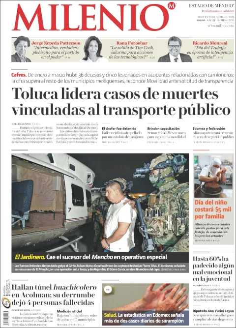 Portada de Milenio Edo de Mexico del martes, 28 de abril de 2026