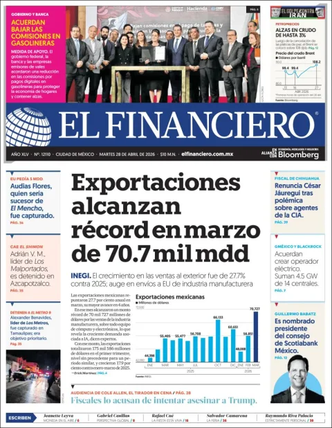 Portada de El Financiero del martes, 28 de abril de 2026