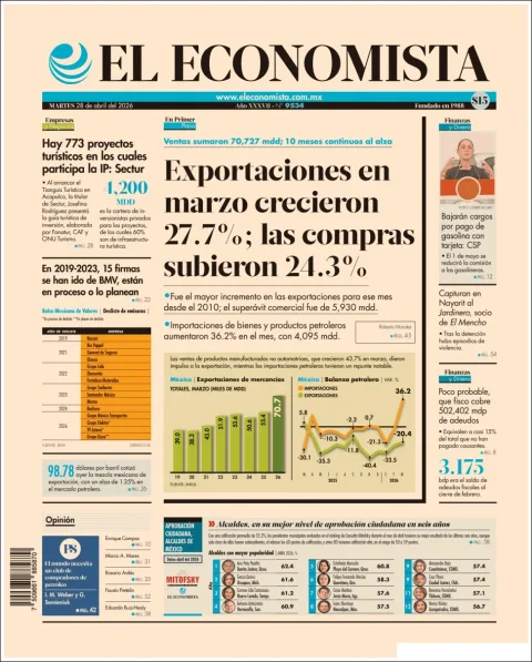 Portada de El Economista del martes, 28 de abril de 2026