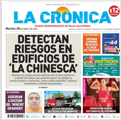 Portada de La Cronica del martes, 28 de abril de 2026