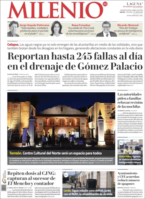 Portada de Milenio Laguna del martes, 28 de abril de 2026