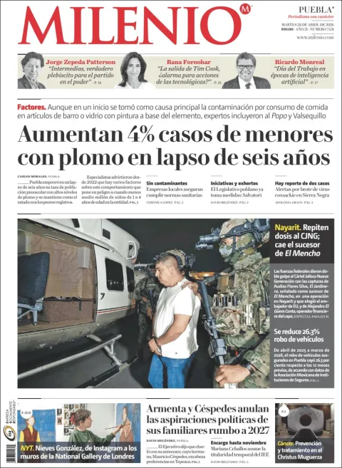 Portada de Milenio Puebla del martes, 28 de abril de 2026