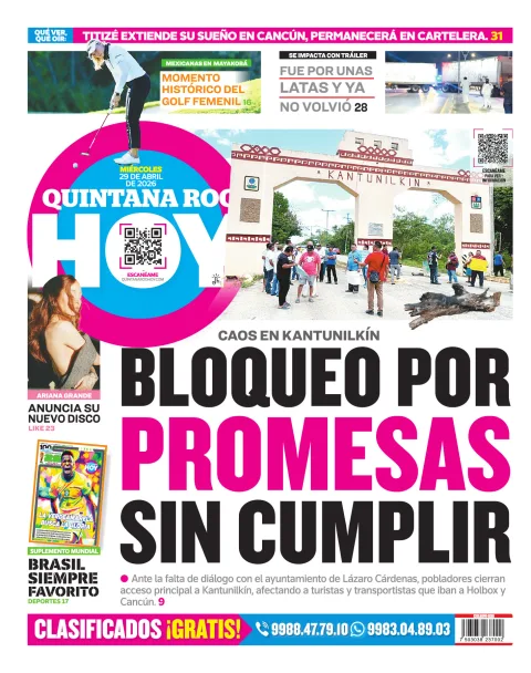 Portada de Quintana Roo Hoy (contraportada)
