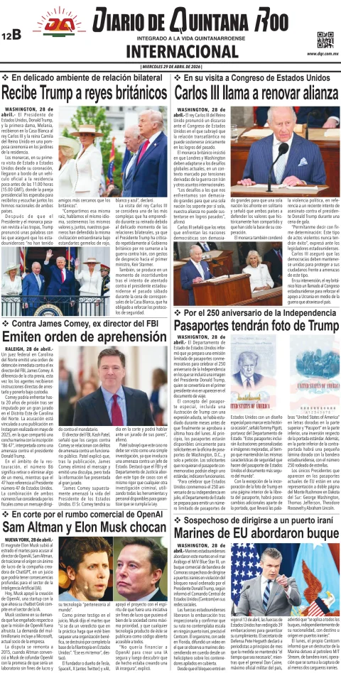Portada de Diario de Quintana Roo (contra Portada) del 2026-04-29