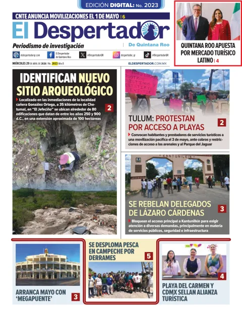 Portada de El Despertador de Quintana Roo del miércoles, 29 de abril de 2026