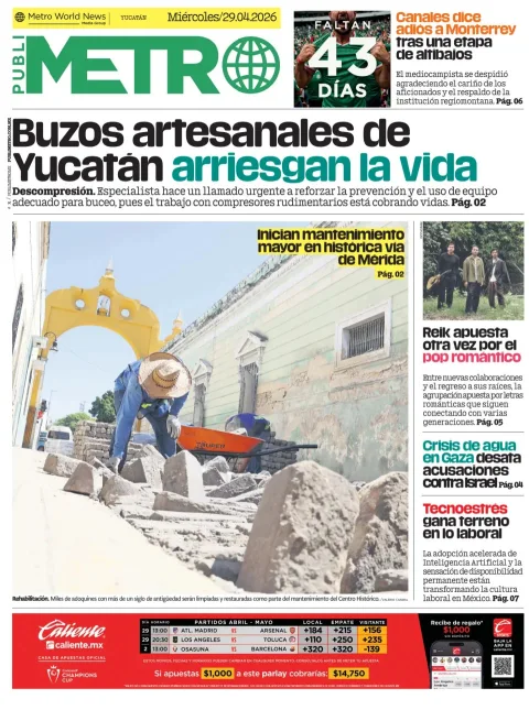 Portada de Publimetro Merida del miércoles, 29 de abril de 2026