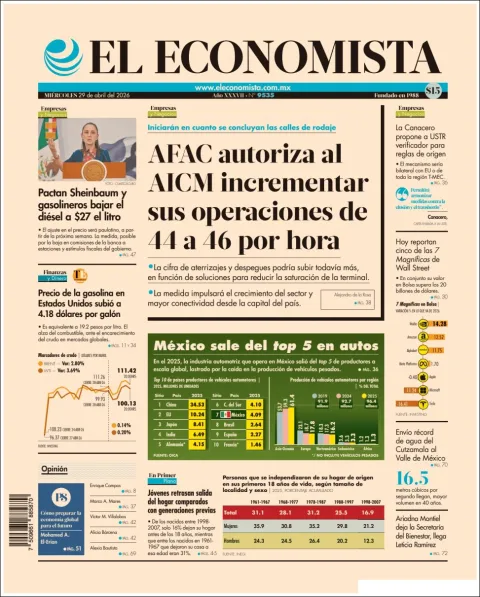 Portada de El Economista del miércoles, 29 de abril de 2026