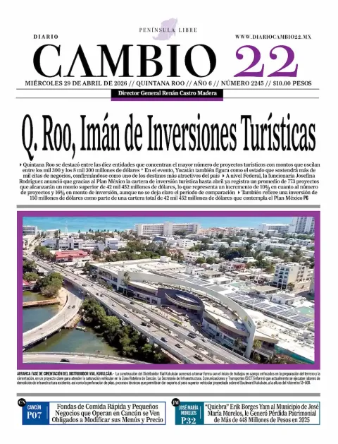 Portada de Diario Cambio 22 (portada) del miércoles, 29 de abril de 2026