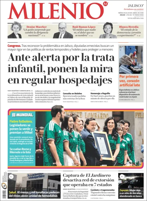 Portada de Milenio Jalisco del miércoles, 29 de abril de 2026