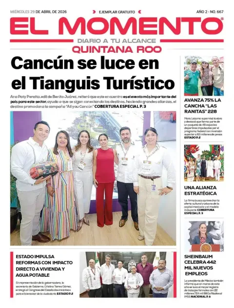 Portada de El Momento Quintana Roo del miércoles, 29 de abril de 2026