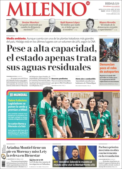 Portada de Milenio Hidalgo del miércoles, 29 de abril de 2026