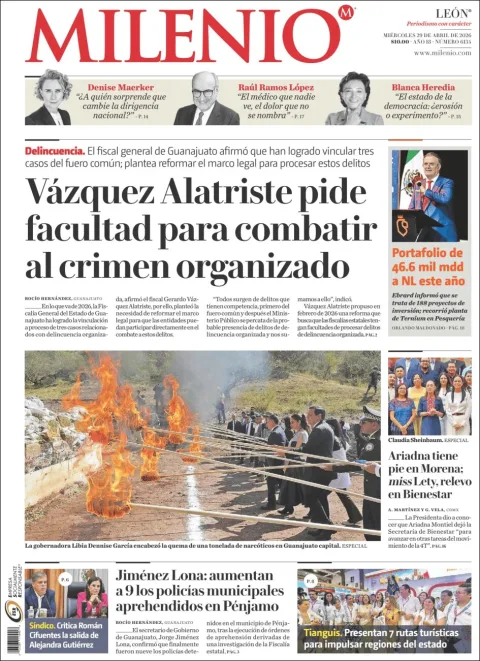 Portada de Milenio Leon del miércoles, 29 de abril de 2026