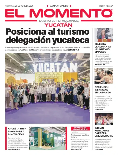 Portada de El Momento Yucatan del miércoles, 29 de abril de 2026