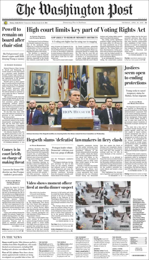 Portada de The Washington Post