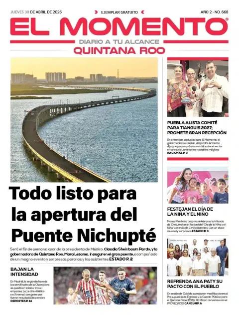 Portada de El Momento Quintana Roo del jueves, 30 de abril de 2026